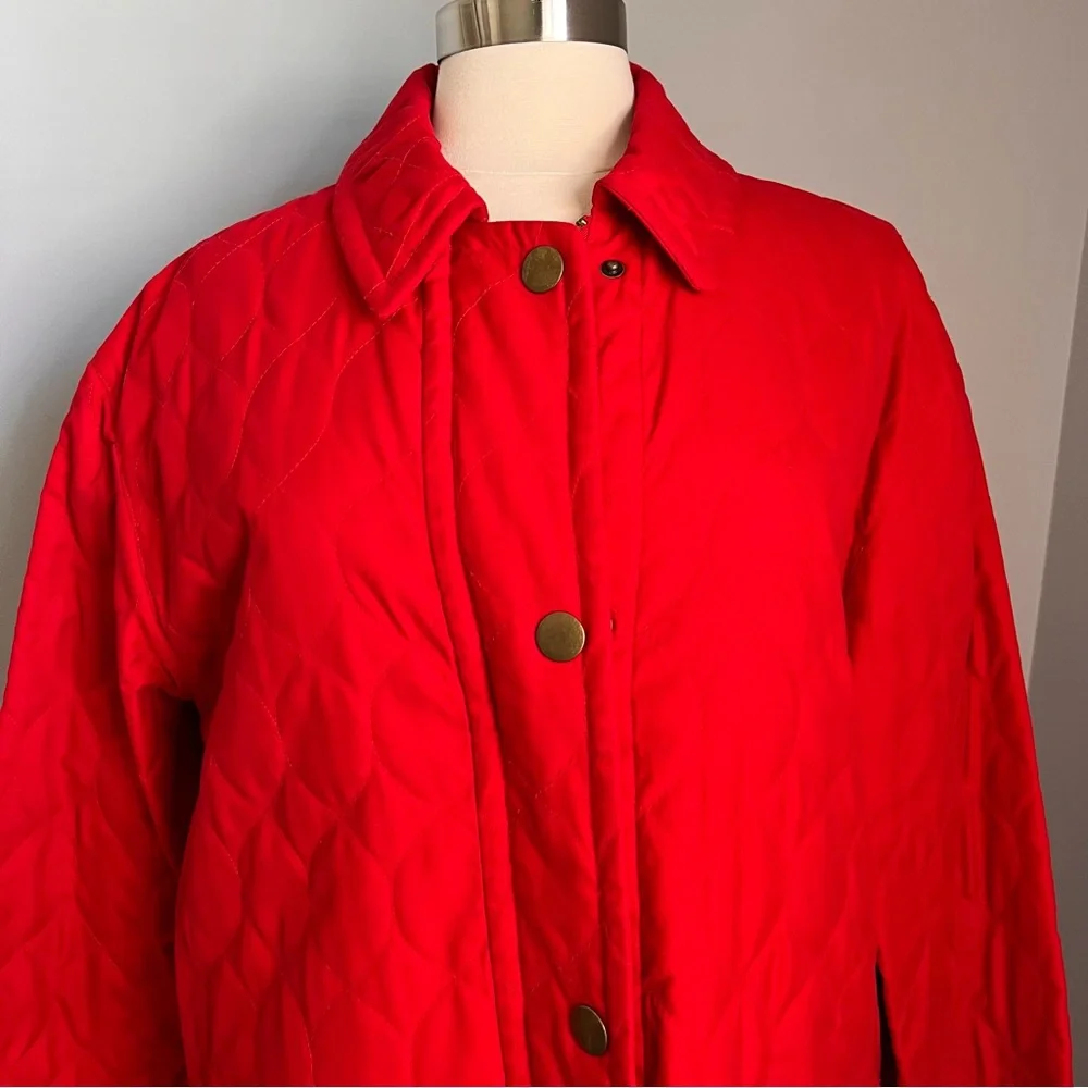 Gallery M Red Quilted Collared Full Zip Snaps Hip Jacket Coat
